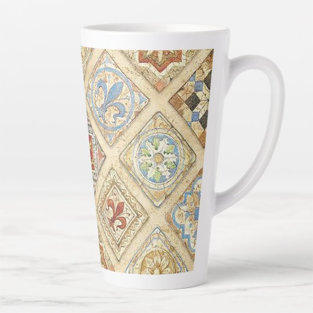Tasse Latte Carrelage médiéval en céramique Couronnes Fleur De (Droite)