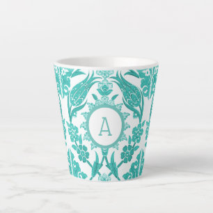 Tasse Latte Carrelage Turquoise et blanc Monogramme