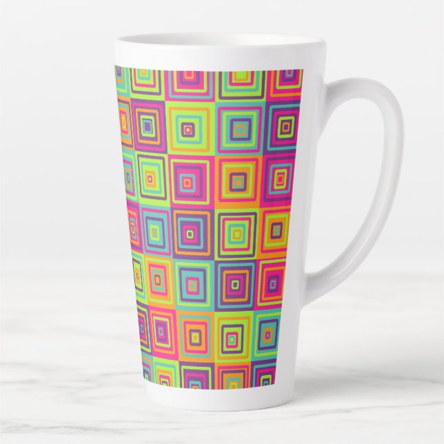 Tasse Latte Carrés géométriques colorés (Droite)