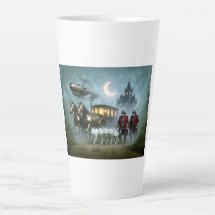 Tasse Latte Carrosse Steampunk avec cochers et loups blancs