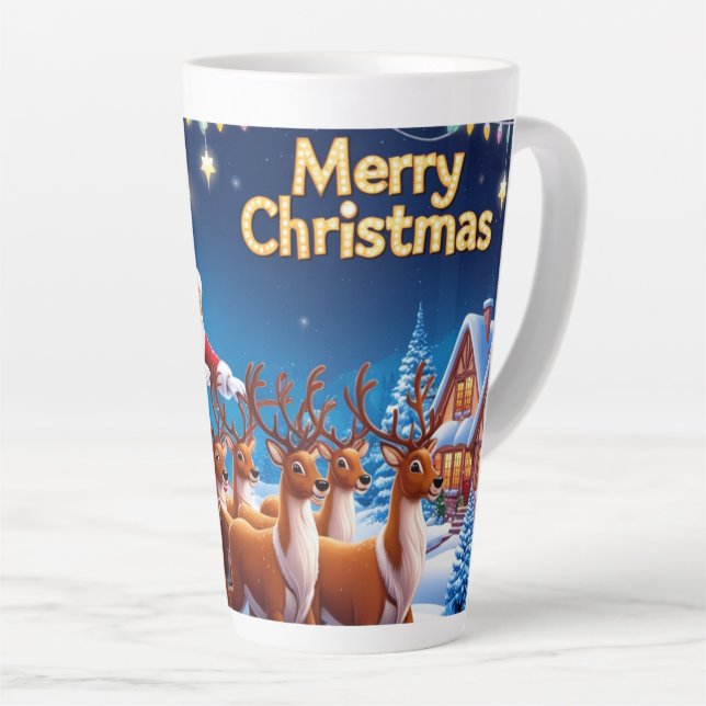 Tasse Latte Carrousel du Père Noël avec rennes (Angle droit)