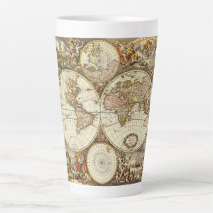 Tasse Latte Carte ancienne du Monde par Frederick de Wit, vers