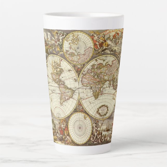 Tasse Latte Carte ancienne du Monde par Frederick de Wit, vers (Devant)