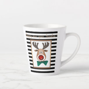 Tasse Latte carte de cerf de Noël rayée noir blanc célébrer