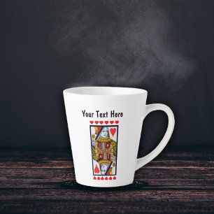 Tasse Latte Carte de jeu Queen Ornate Bright Red Hearts