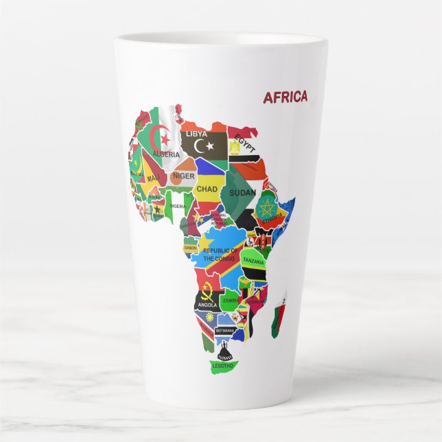 Tasse Latte Carte de l'Afrique avec drapeaux (Devant)