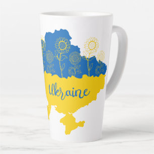 Tasse Latte Carte de l'Ukraine avec tournesol et drapeau ukrai