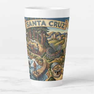 Tasse Latte Carte illustrée de Santa Cruz Californie Quai UCSC