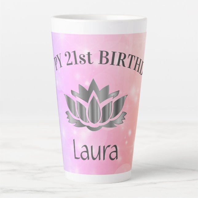Tasse Latte Carte personnalisée Sparkly 21e anniversaire (Devant)