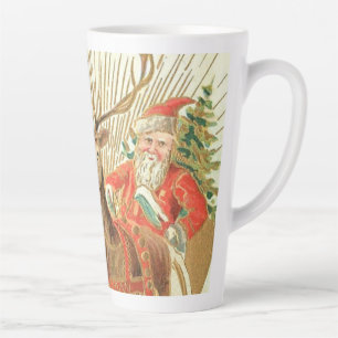 Tasse Latte Carte postale de Noël vintage, Père Noël avec renn