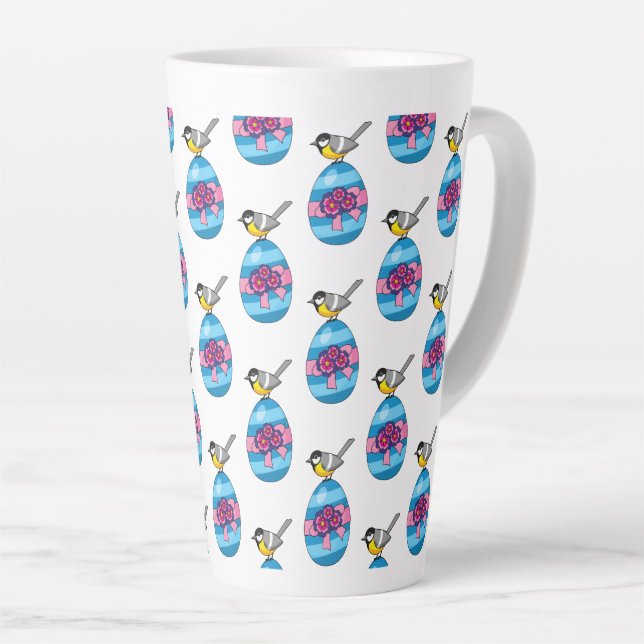 Tasse Latte Cartoon Great Tit with Easter Egg (Angle droit)