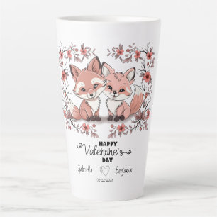 Tasse Latte Cartoon mignon Fox Amateurs Coeurs Saint Valentin