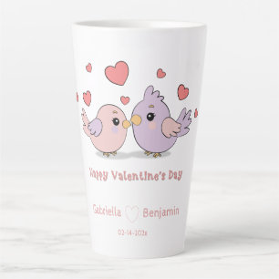 Tasse Latte Cartoon mignon Lovebirds Coeurs roses Saint-Valent