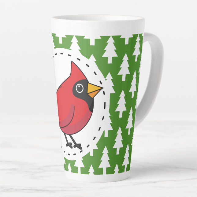 Tasse Latte Cartoon Red Cardinal (Angle droit)