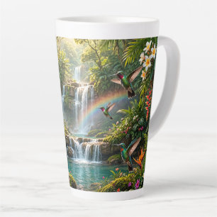 Tasse Latte Cascades Arc-en-ciel Colibris Cachette Tropicale