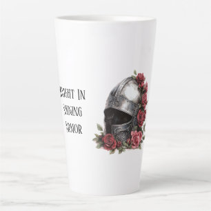 Tasse Latte Casque de Chevalier en Armure Brillante Roses Roug