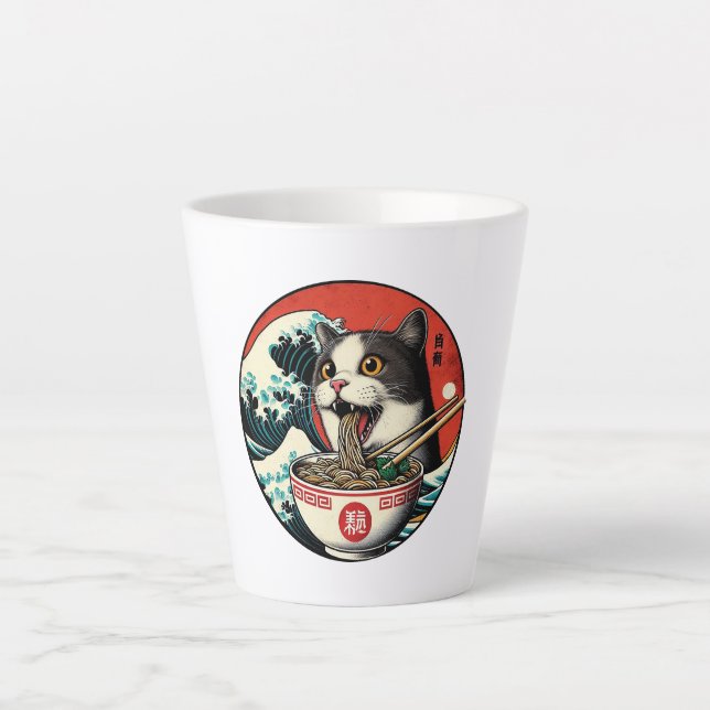 Tasse Latte Cat Ramen Japanese Art Vintage Style (Devant)