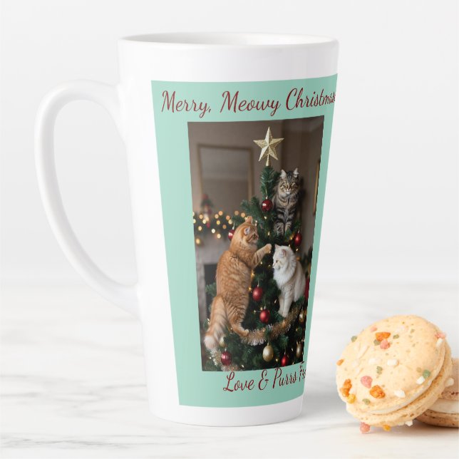 Tasse Latte Cats Christmas Tree, Image Names Text, Customize,  (En situation)