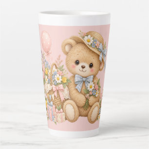 Tasse Latte Célébration de nounours vintage avec des fleurs sa