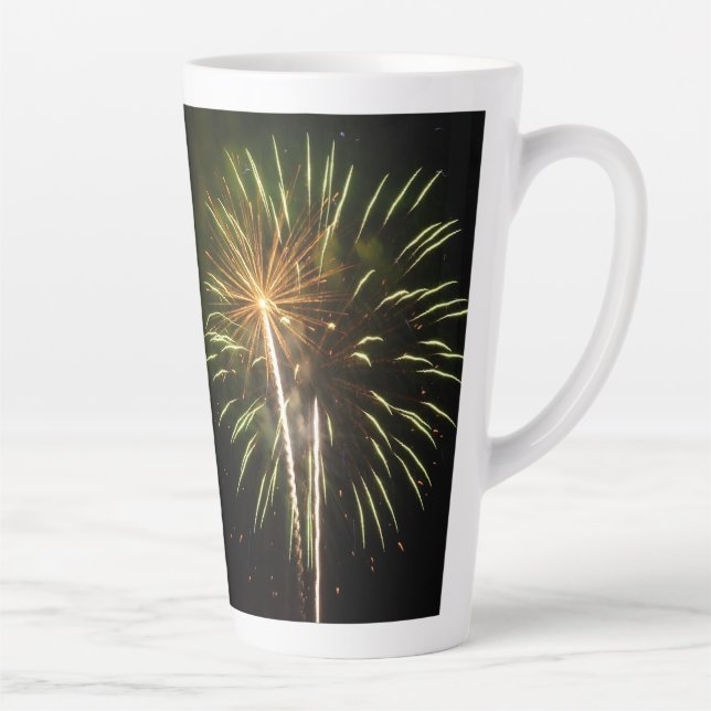 Tasse Latte Célébration de vacances de feux d'artifice verts e (Droite)