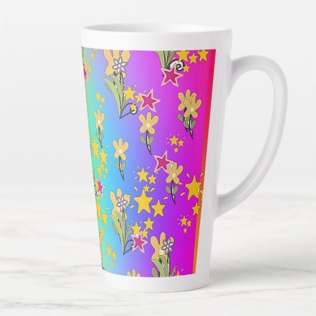Tasse Latte Cercle Bleu Violet De Bouquets Floraux (Droite)
