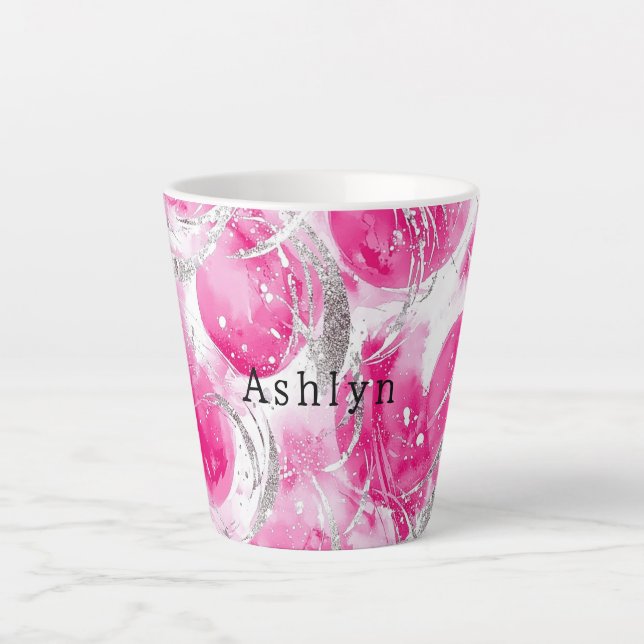 Tasse Latte Cercles Abstraits en verre d'argent rose (Devant)
