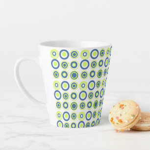 Tasse Latte Cercles Rétro Pois Lime Vert Turquoise Sur Blanc