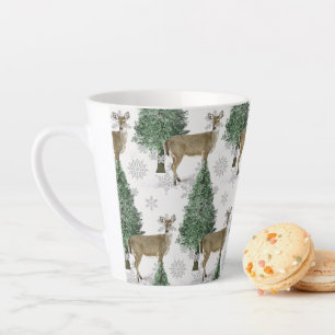 Tasse Latte Cerf Blanc d'Hiver avec Maison de Vacances de Fête