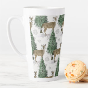 Tasse Latte Cerf Blanc d'Hiver avec Maison de Vacances de Fête