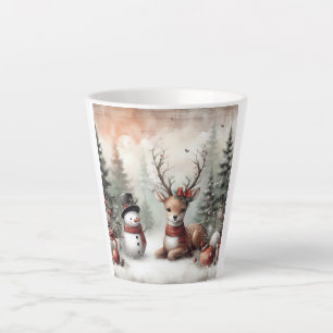Tasse Latte Cerf de Noël/bonhomme de neige en bois classique
