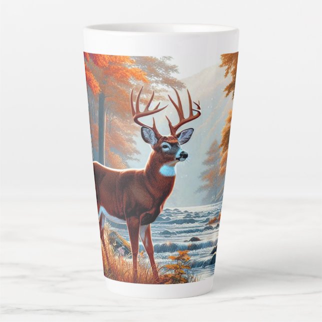 Tasse Latte Cerf majestueux debout près d'une rivière dans la  (Devant)