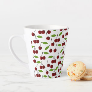 Tasse Latte Cerise Rouge, Motif De Cerises, Feuilles, Fruits
