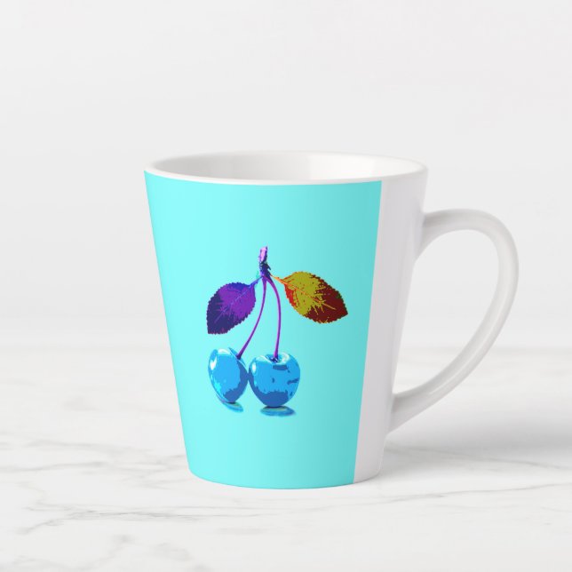 Tasse Latte Cerises bleu clair vif Pop Art (Droite)