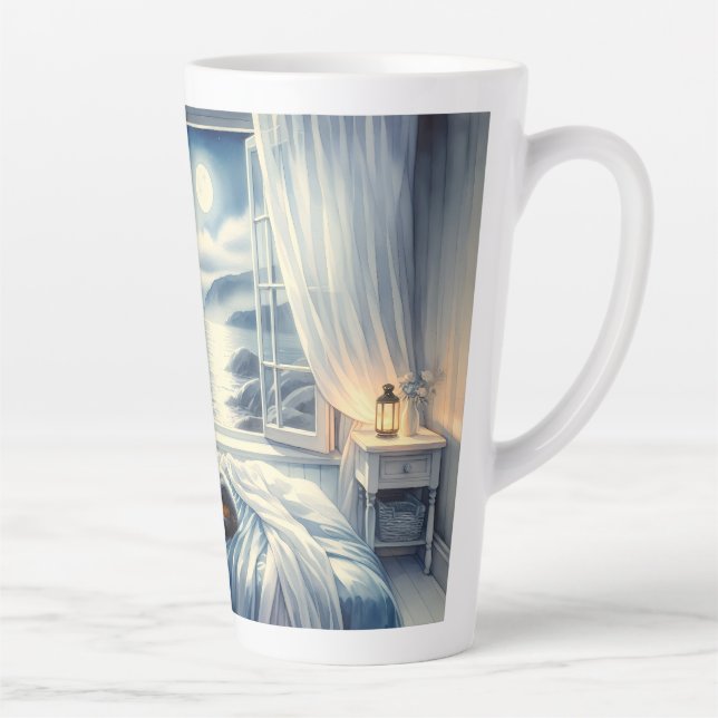 Tasse Latte Chambre côtière éclairée par la lune avec un chat  (Droite)