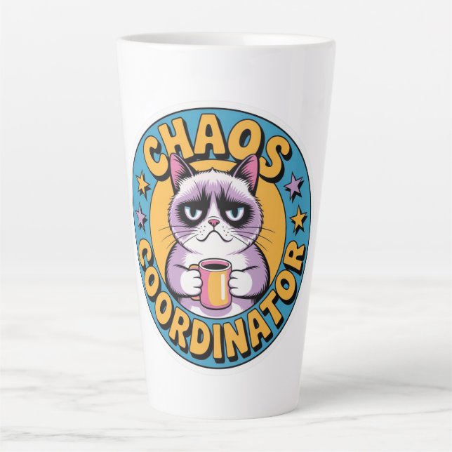 Tasse Latte Chaos Coordinator Cat Sticker - Funny Grumpy Coffe (Devant)