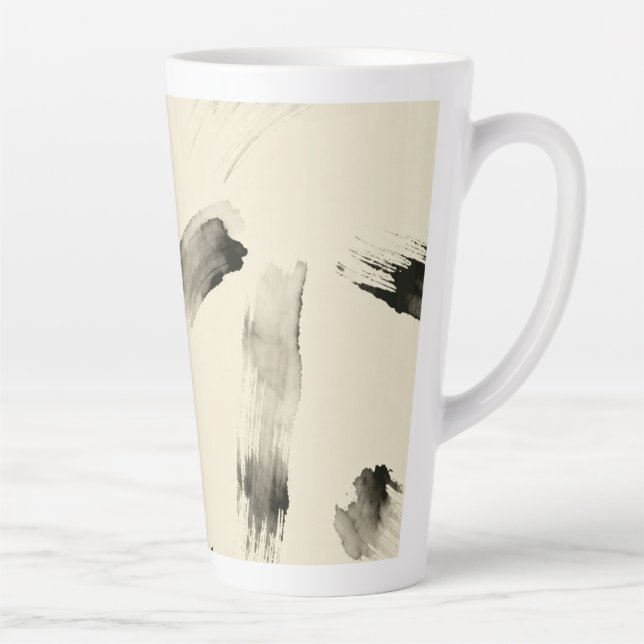 Tasse Latte Charcoal Strokes Pattern | Minimal Beige Abstract  (Droite)