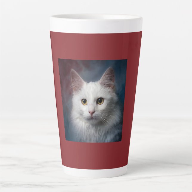 Tasse Latte Chat angora turc blanc rouge bleu (Devant)