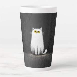 Tasse Latte Chat Blanc Grincheux – Drôle d'Art Minimal de Chat