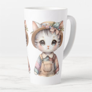 Tasse Latte Chat Cottagecore au look Pastel en Salopette & Cha