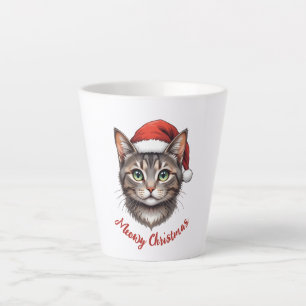 Tasse Latte Chat de Noël mignon personnalisé avec chapeau de P