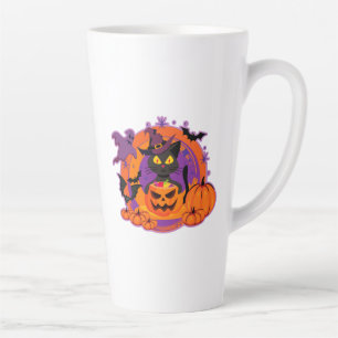 Tasse Latte Chat D'Halloween Et Citrouilles