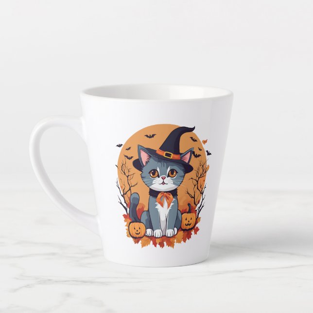 Tasse Latte Chat d'Halloween mignonne (Gauche)