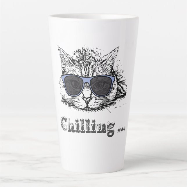 Tasse Latte Chat Drôle Chilling Avec De Mignonnes Lunettes De  (Devant)