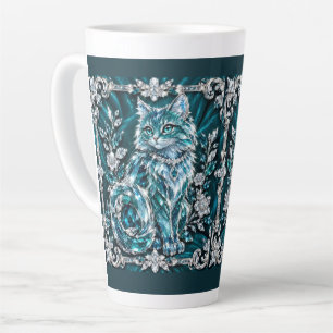 Tasse Latte Chat en cristal de turquoise de luxe Cadre en ar