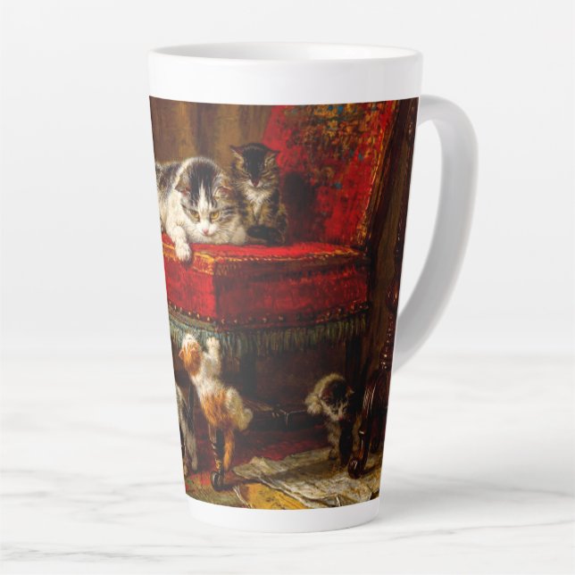 Tasse Latte Chat et chatons Jouer avec chaise (Angle droit)