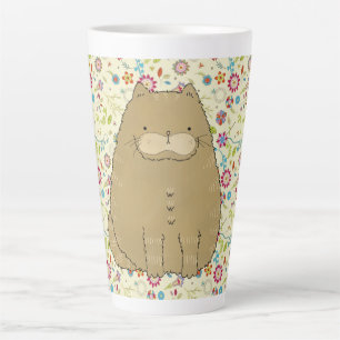Tasse Latte Chat gras sur Cottagecore Fleurs d'Art folklorique