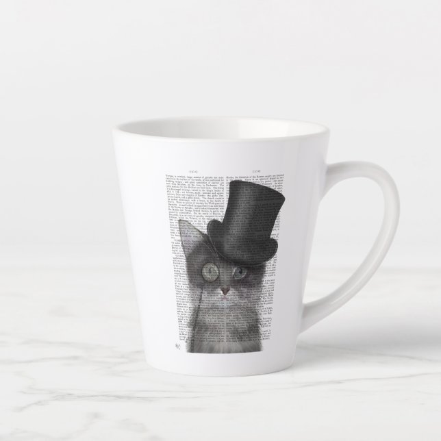 Tasse Latte Chat gris avec chapeau supérieur (Droite)