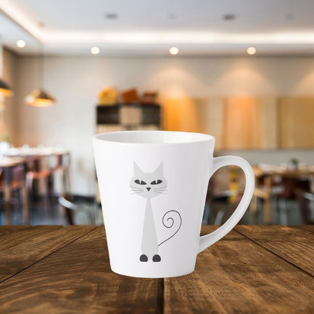 Tasse Latte Chat Gris Minimaliste (Créateur téléchargé)