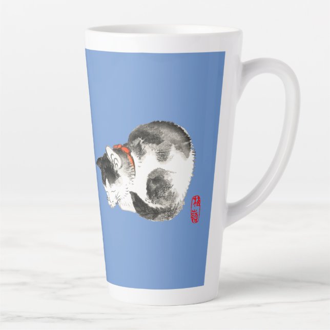 Tasse Latte Chat japonais couché noir et blanc (Droite)