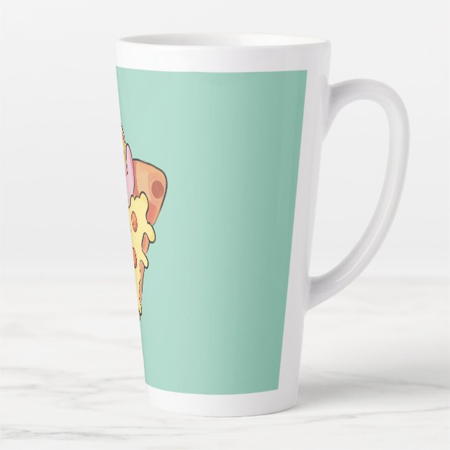 Tasse Latte Chat Mignon Enlaçant une Pizza au Pepperoni Dessin (Droite)